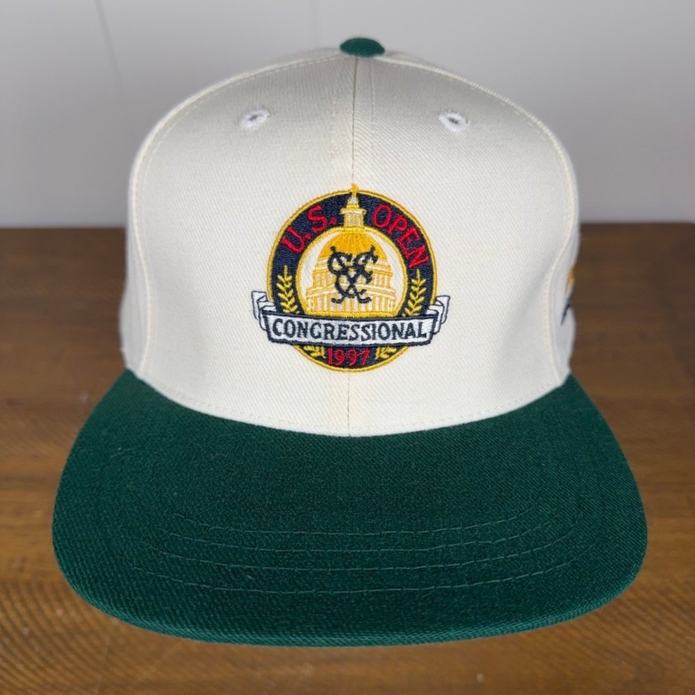 VTG US Open Hat Mens 7 1/2‎ White Green 1997 Congressional Golf Fitted Cap 90s